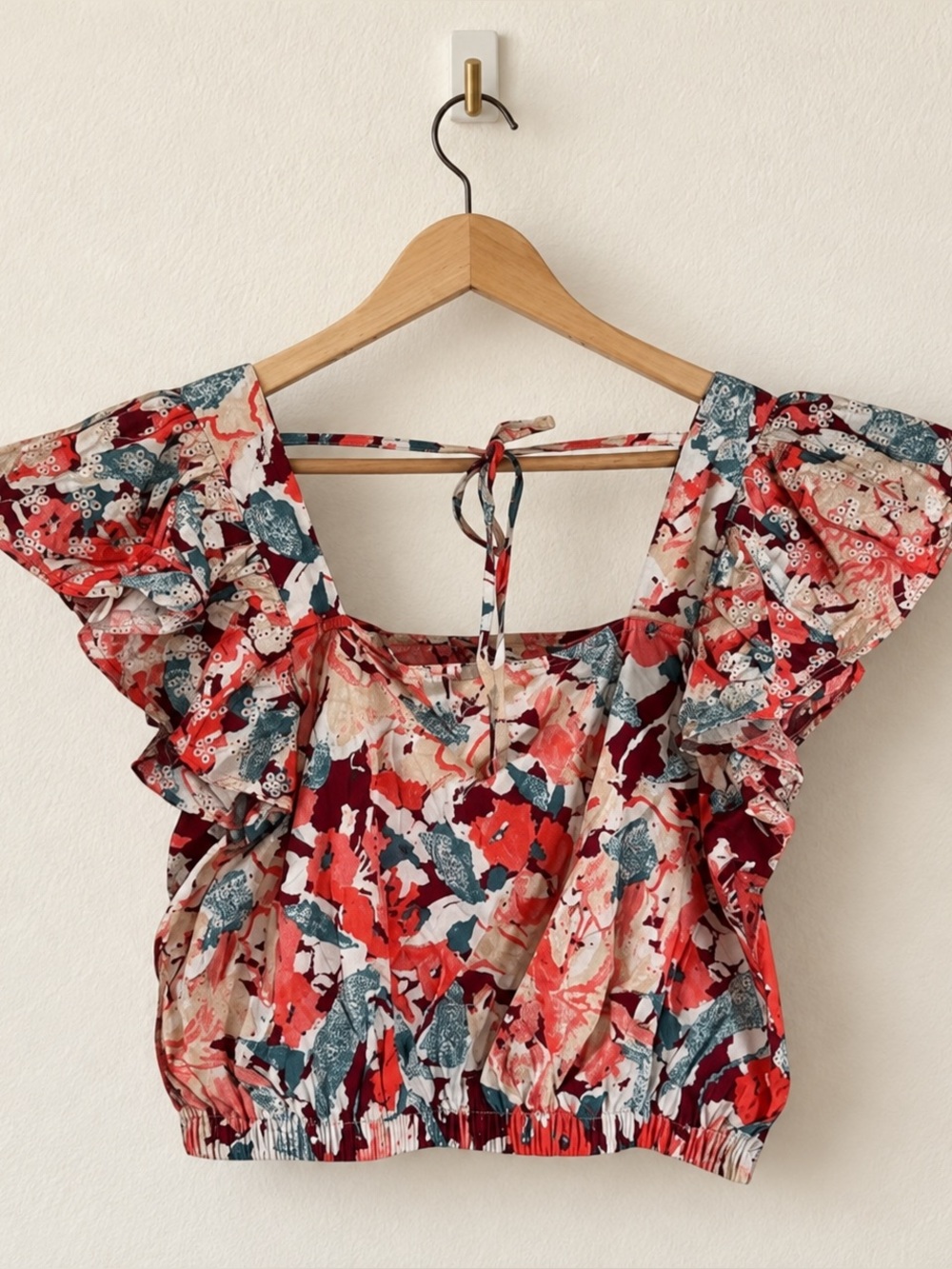 Luna Moon Floral Ruffle Sleeve Square Neck Crop Top Boho Cottagecore